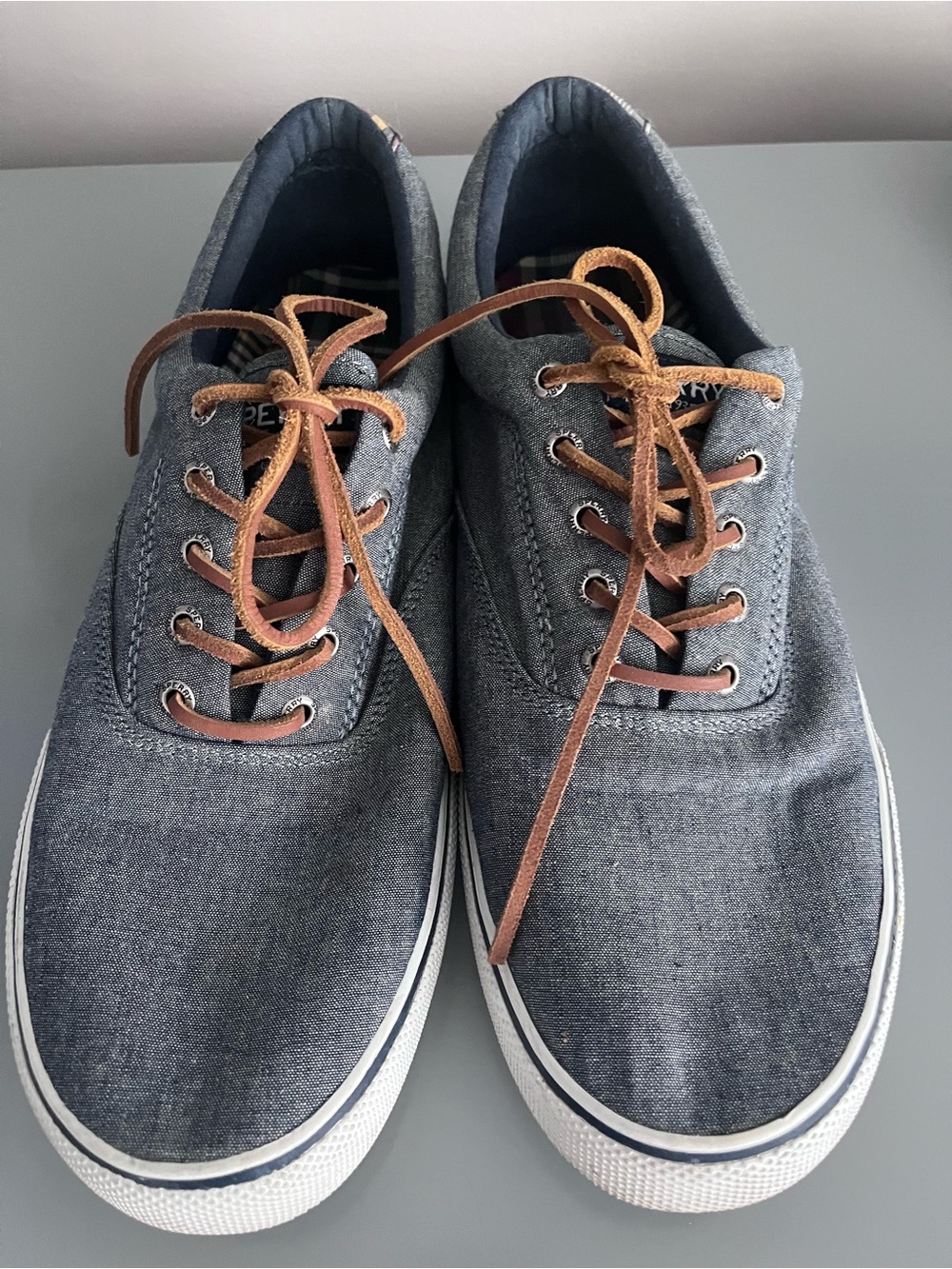 Sperry Men's Navy Canvas Sneakers with Brown Laces